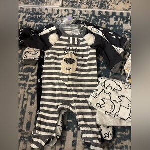 Gerber Gray & White Striped Bear Zip One-Piece